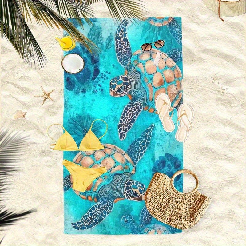 1 Pack Large Turtle Print Beach Towel Quick Drying Polyester Lightweight Comfortable For Sunbathing Swimming Surfing Yoga_voghion.com