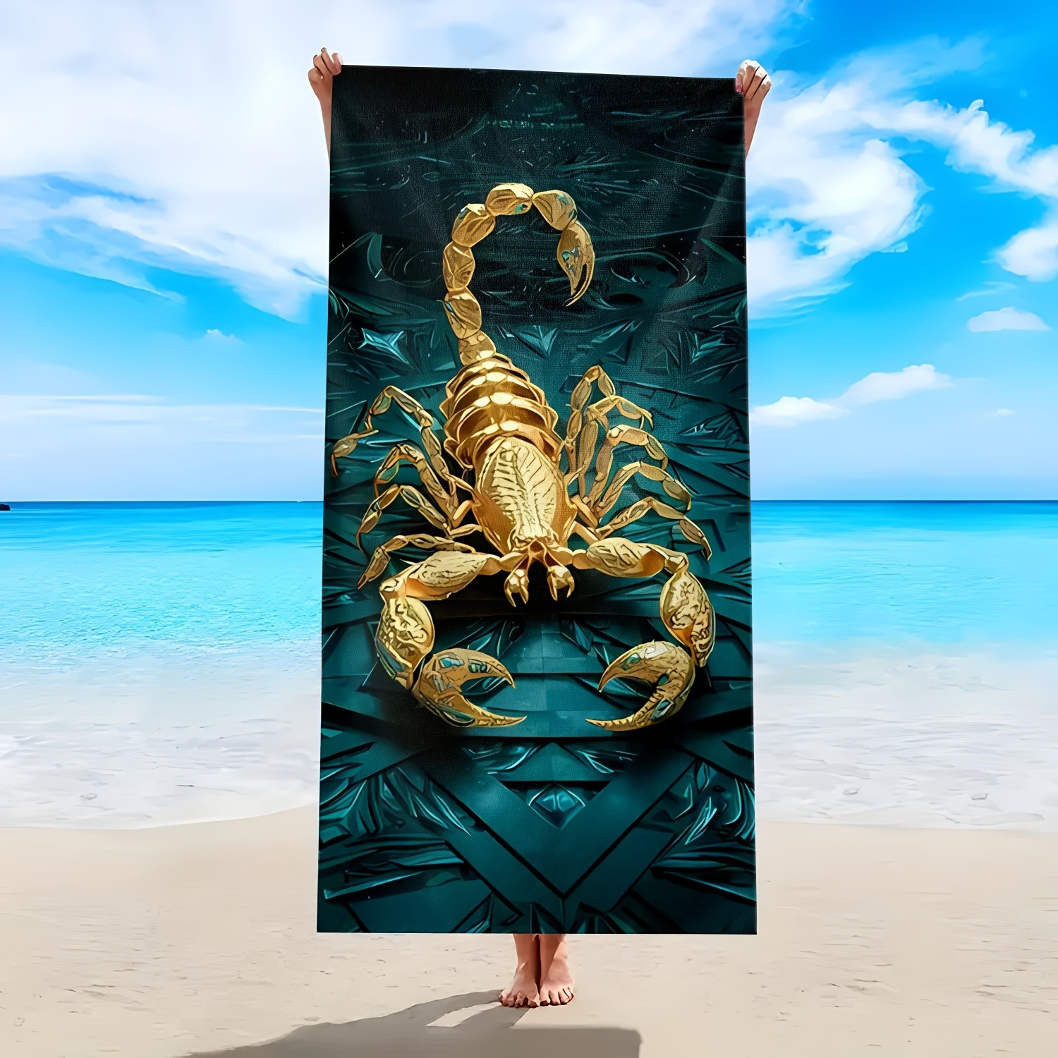 1-Pack Golden Scorpion Beach Towel: Stylish, Comfortable For Beach Fun Large Quick-Drying Polyester Beach Towel, Sand And, Lightweight And Comfortable_voghion.com
