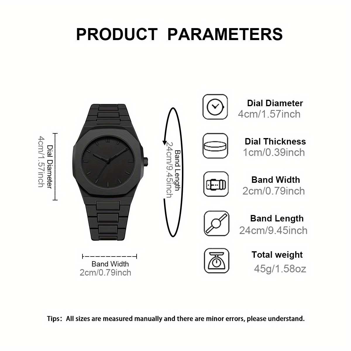 A Single Piece Of Minimalist Modern Black Quartz Watch Suitable For Both Men And Women, Featuring An Adjustable Strap_voghion.com