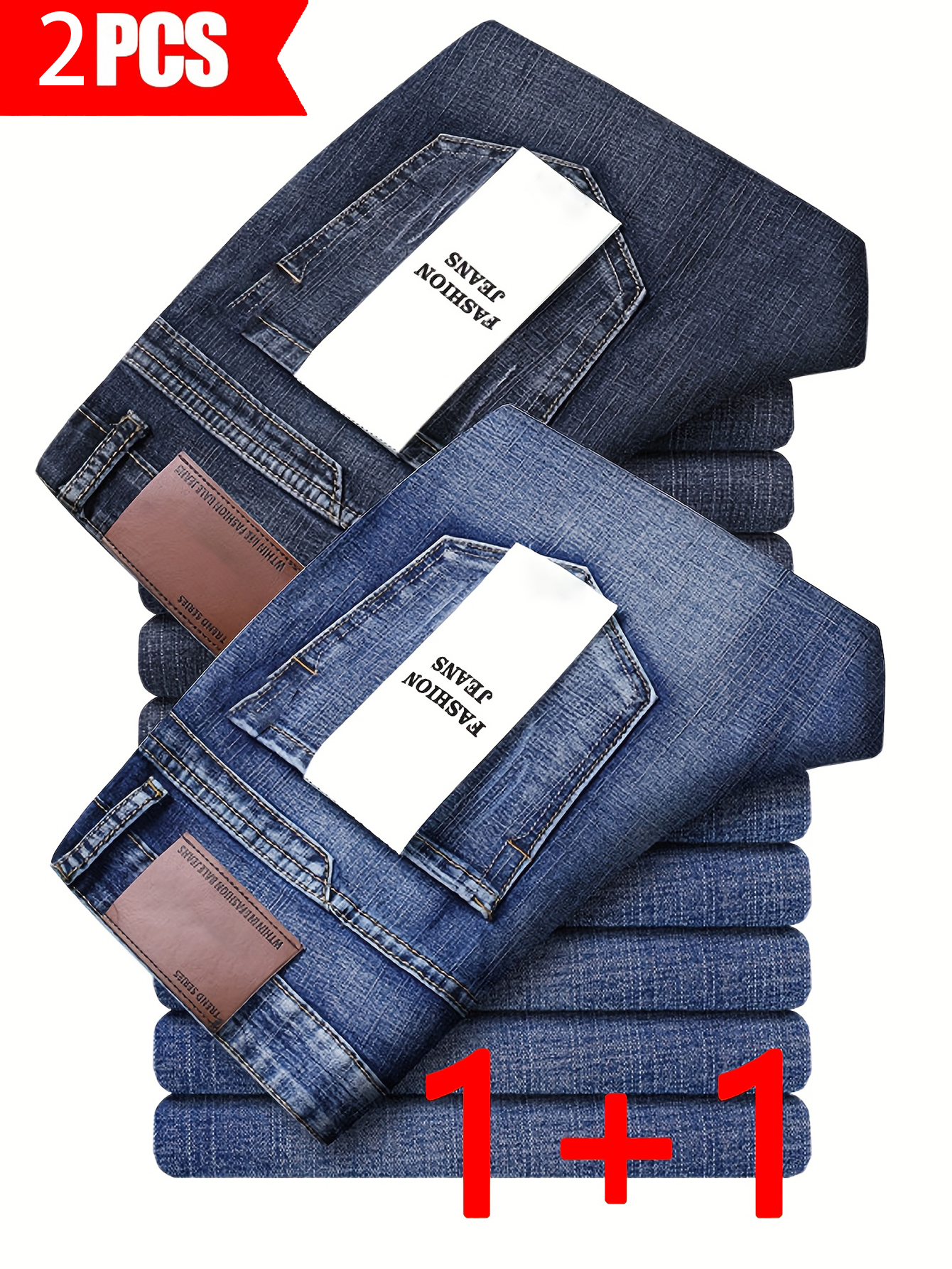 Two-piece Men's Jeans, Four Seasons Fashion Men's Classic Jeans, Comfortable Stretch Straight Pants, Suitable For Casual Business Work, Daily Casual_mkmklike.com
