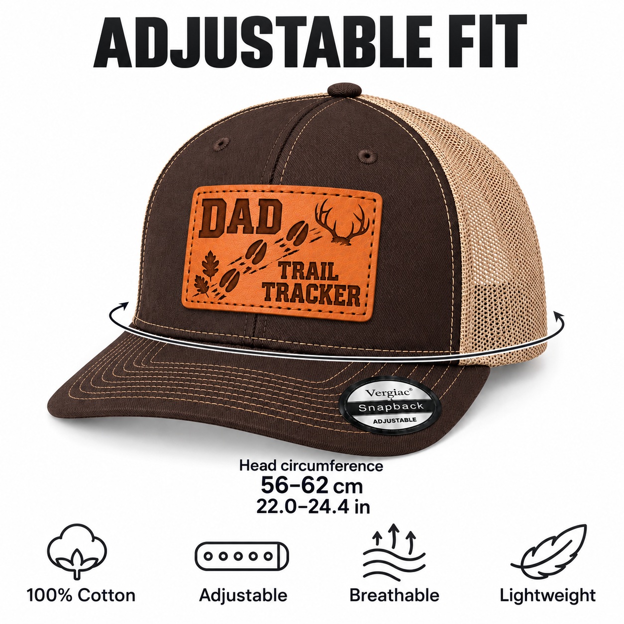 Dad Trail Tracker Antler And Hoofprint Graphic Leather Patch Trucker Hat product details