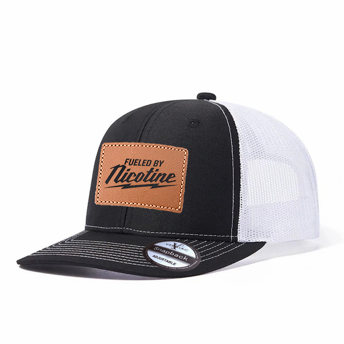 Men Fueled By Good Vibes Leather Patch Trucker Hat product details