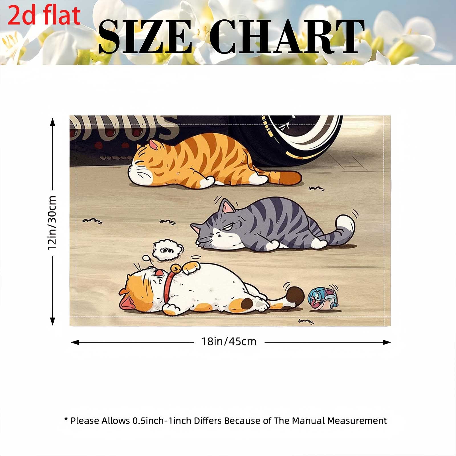 Ensemble de 4 sets de table à motifs de chats faisant la sieste, avec une route gris clair en arrière-plan, ornés de trois chats paresseux, forme douce et apaisante_voghion.com