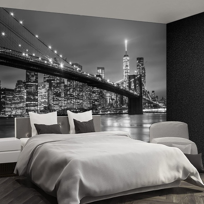 FENDROM 1pc Modern Tapestry New York Manhattan Brooklyn Bridge Night River View Famous City Wall Hanging Decor For Bedroom Living Room Dormitory_voghion.com