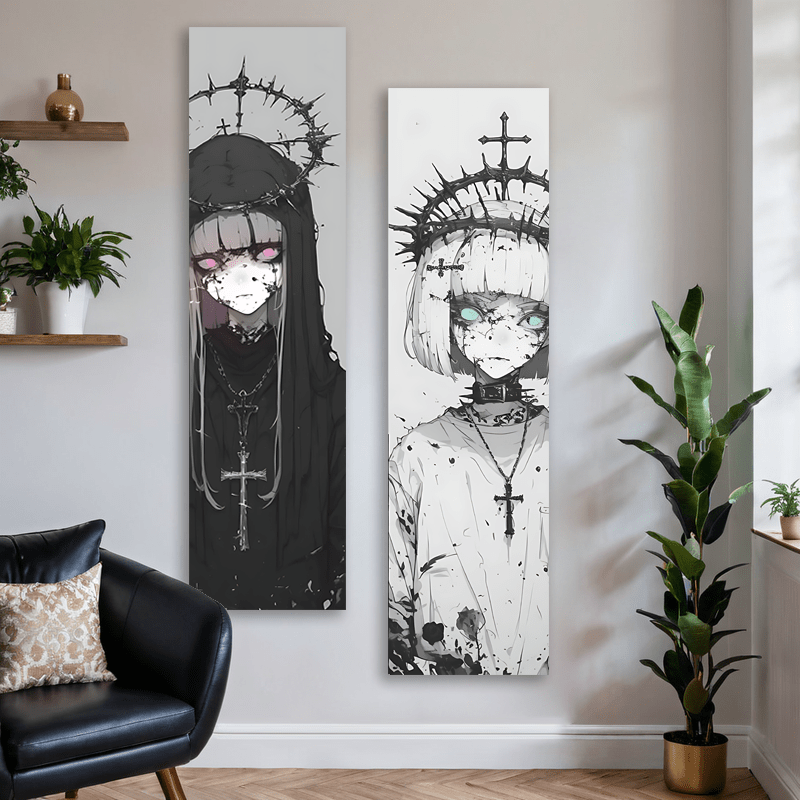 Unikalny projekt gotyckiej dziewczyny z anime, obszyte brzegi, wytrzymały poliester, ciemne, estetyczne, turkusowe oczy, dekoracja ścienna do domu i akademika_voghion.com