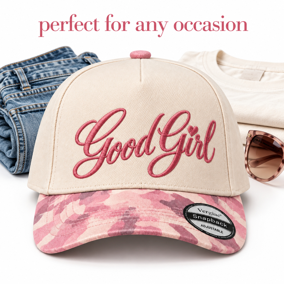 Good Girl Heart 5-Panel Trucker Hat product details