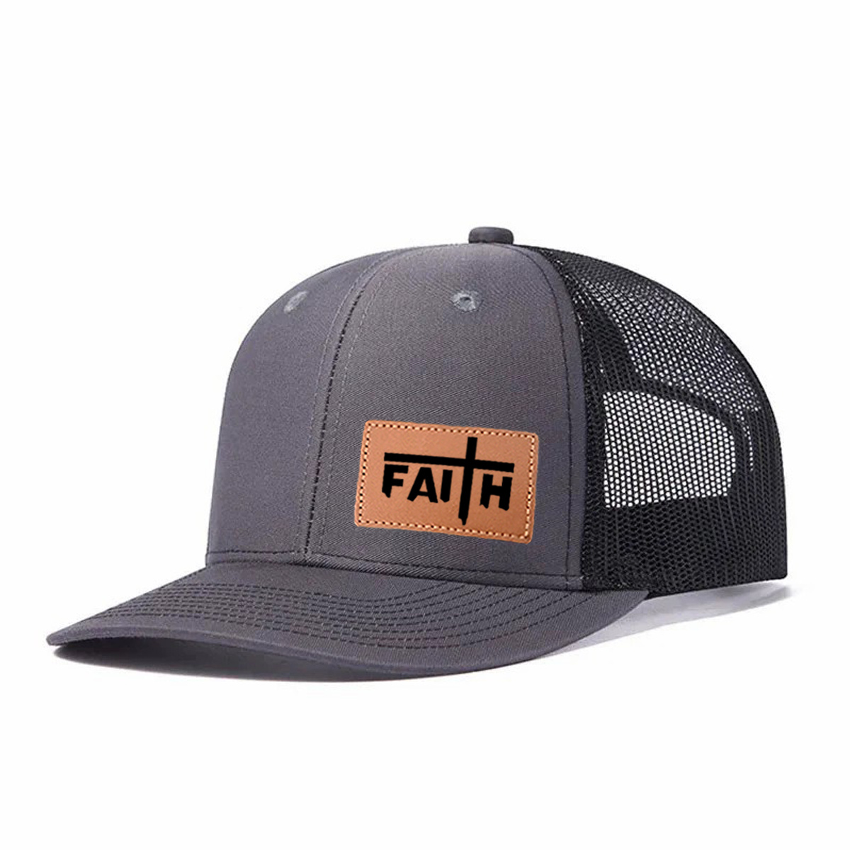 Faith Leather Patch Trucker Hat product details