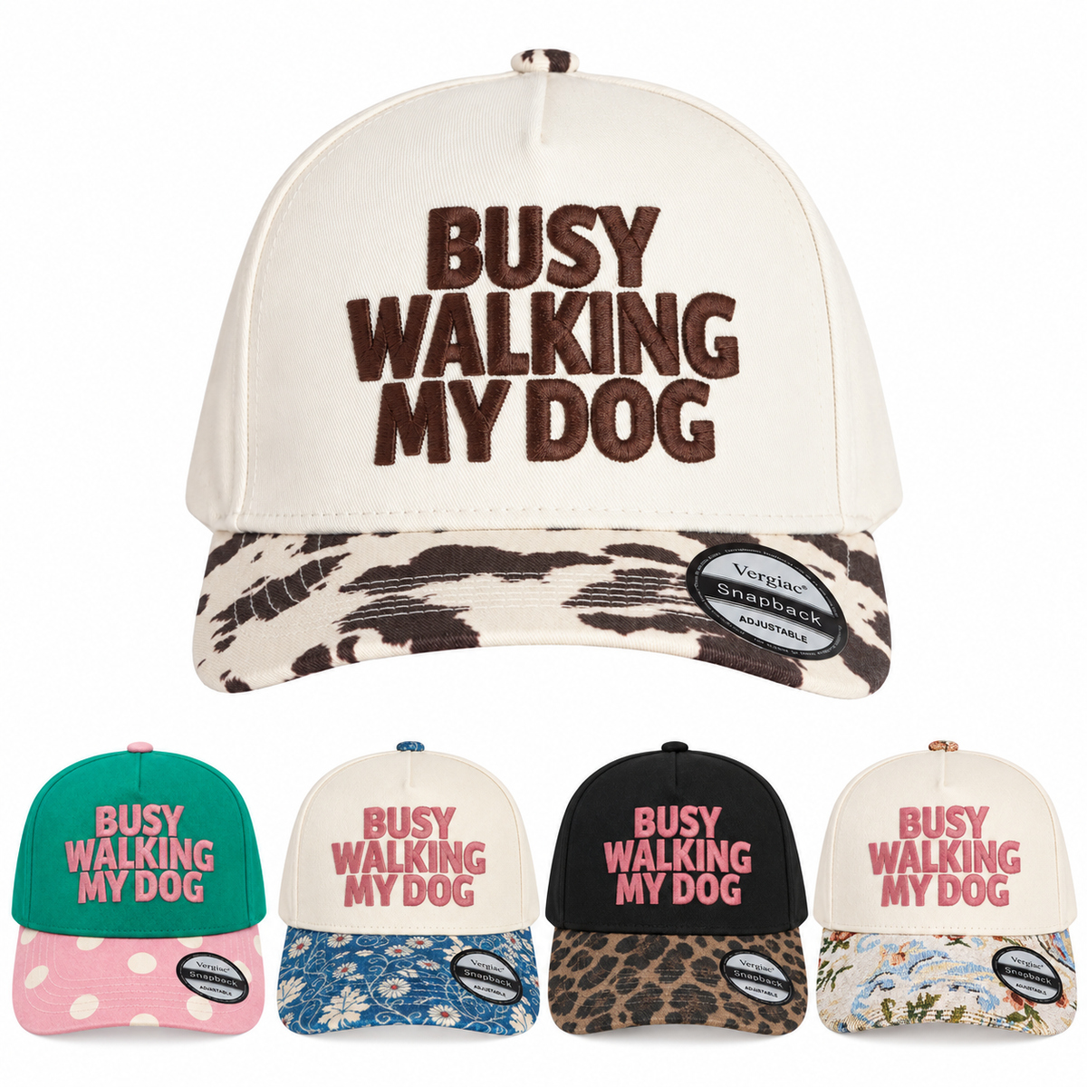 Busy Walking My Dog Pet-themed 5-Panel Trucker Hat product details