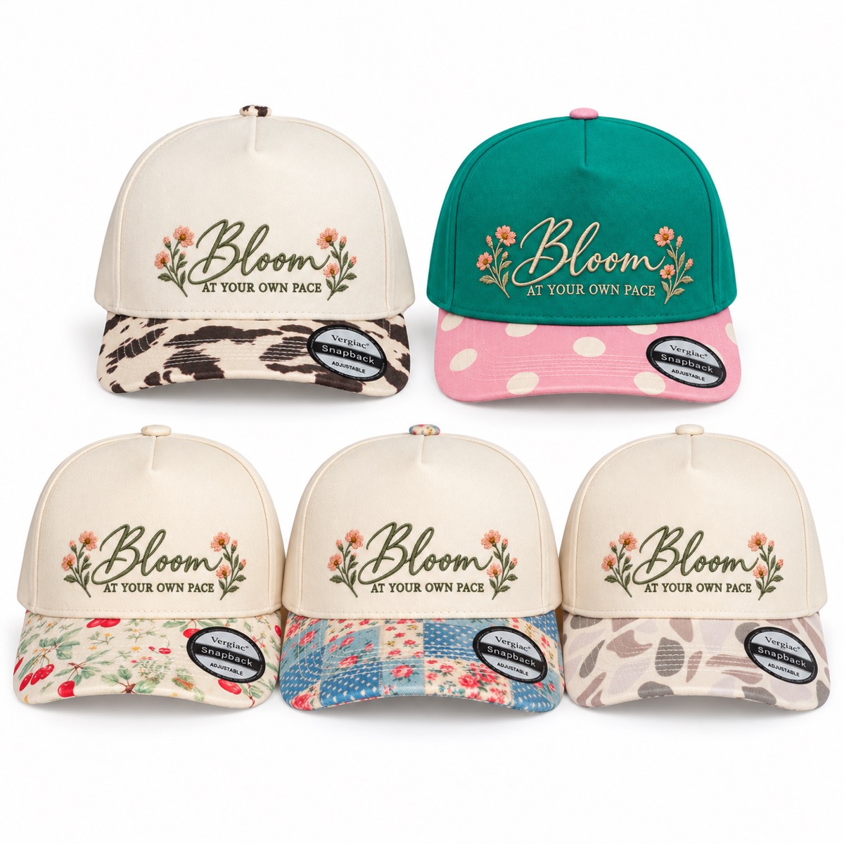 Bloom At Your Own Pace 5-Panel Trucker Hat product details