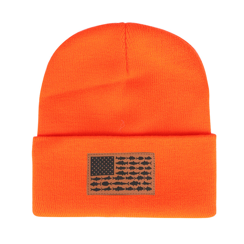 American Flag Leather Patch Beanie product details