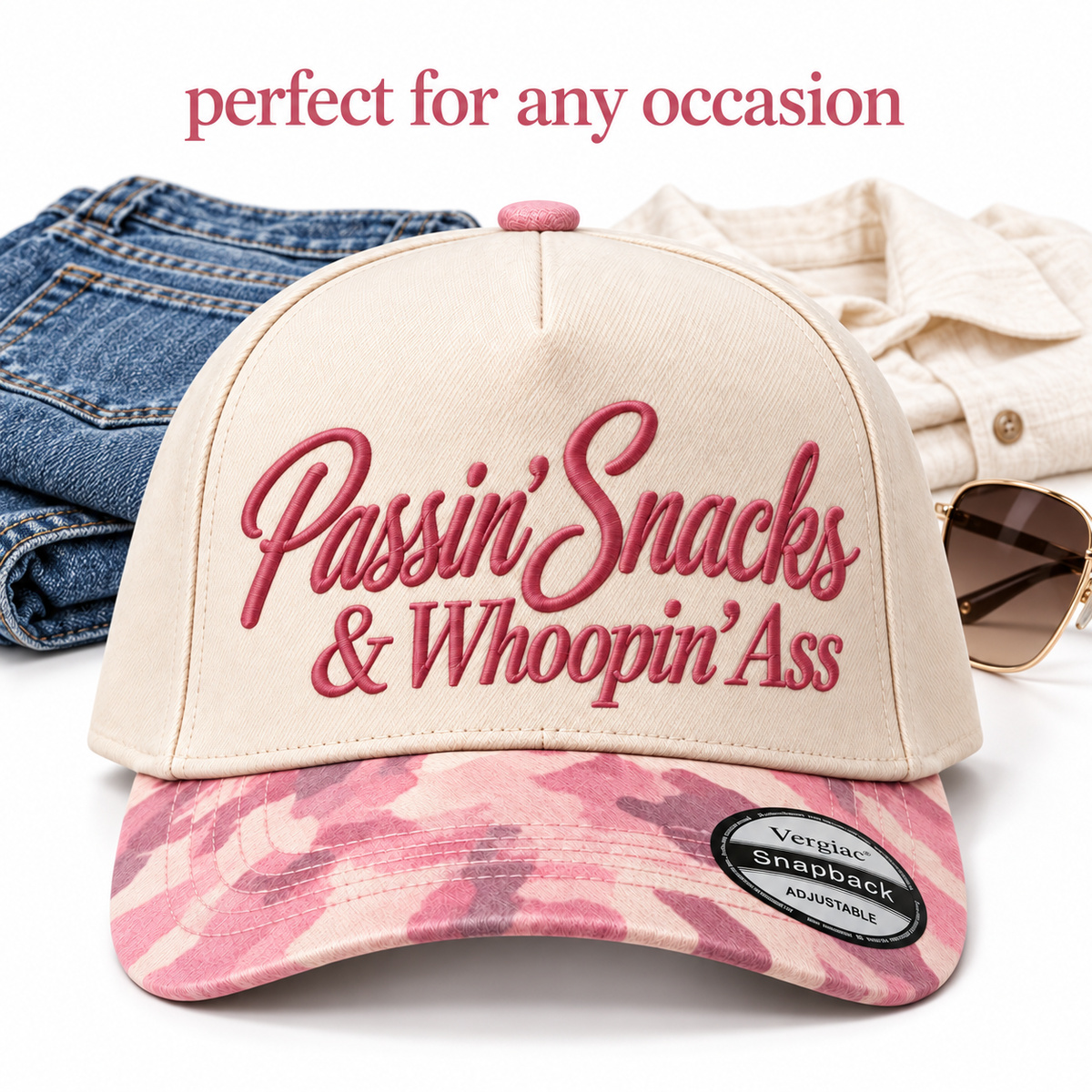Passin Snacks & Whoopin Ass Novelty 5-Panel Trucker Hat product details