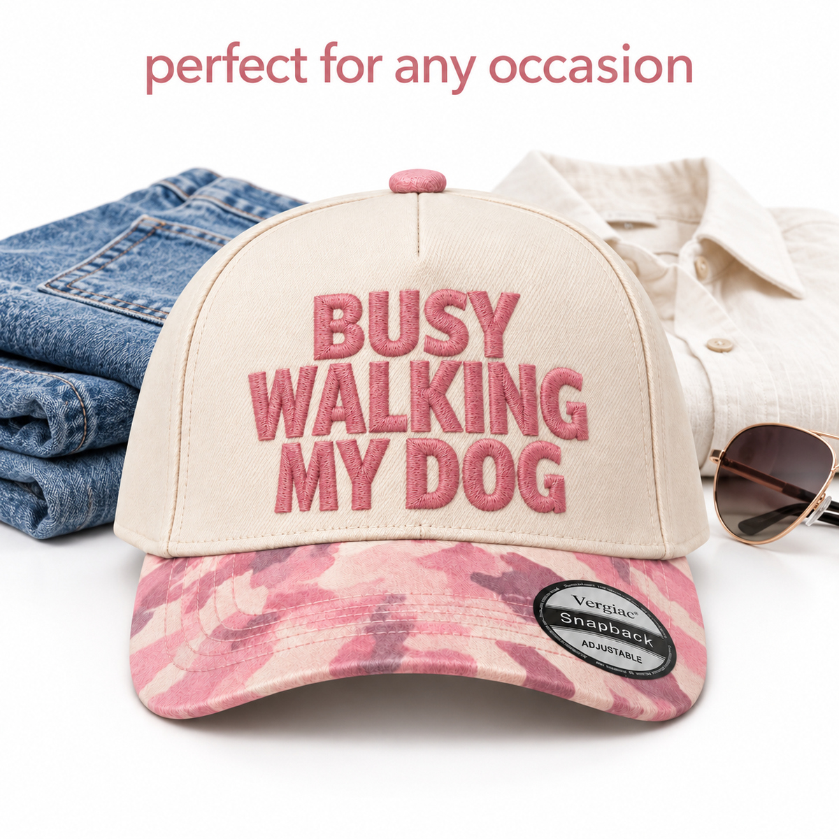 Busy Walking My Dog Pet-themed 5-Panel Trucker Hat product details